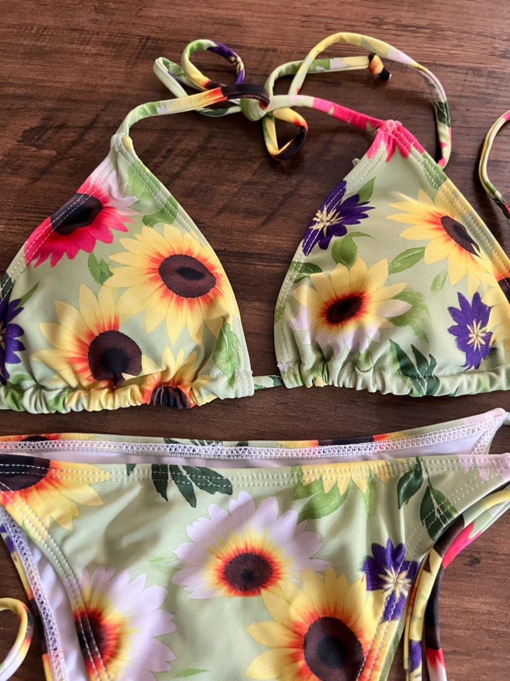 Floral Sunflower Halter Side Tie Bikini Set - Picture 3 of 9